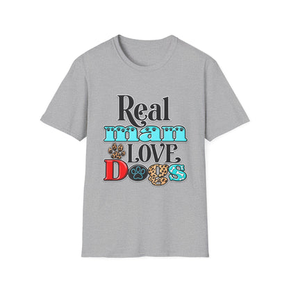Real Man Loves Dogs T-Shirt — Vintage Paw Print Graphic