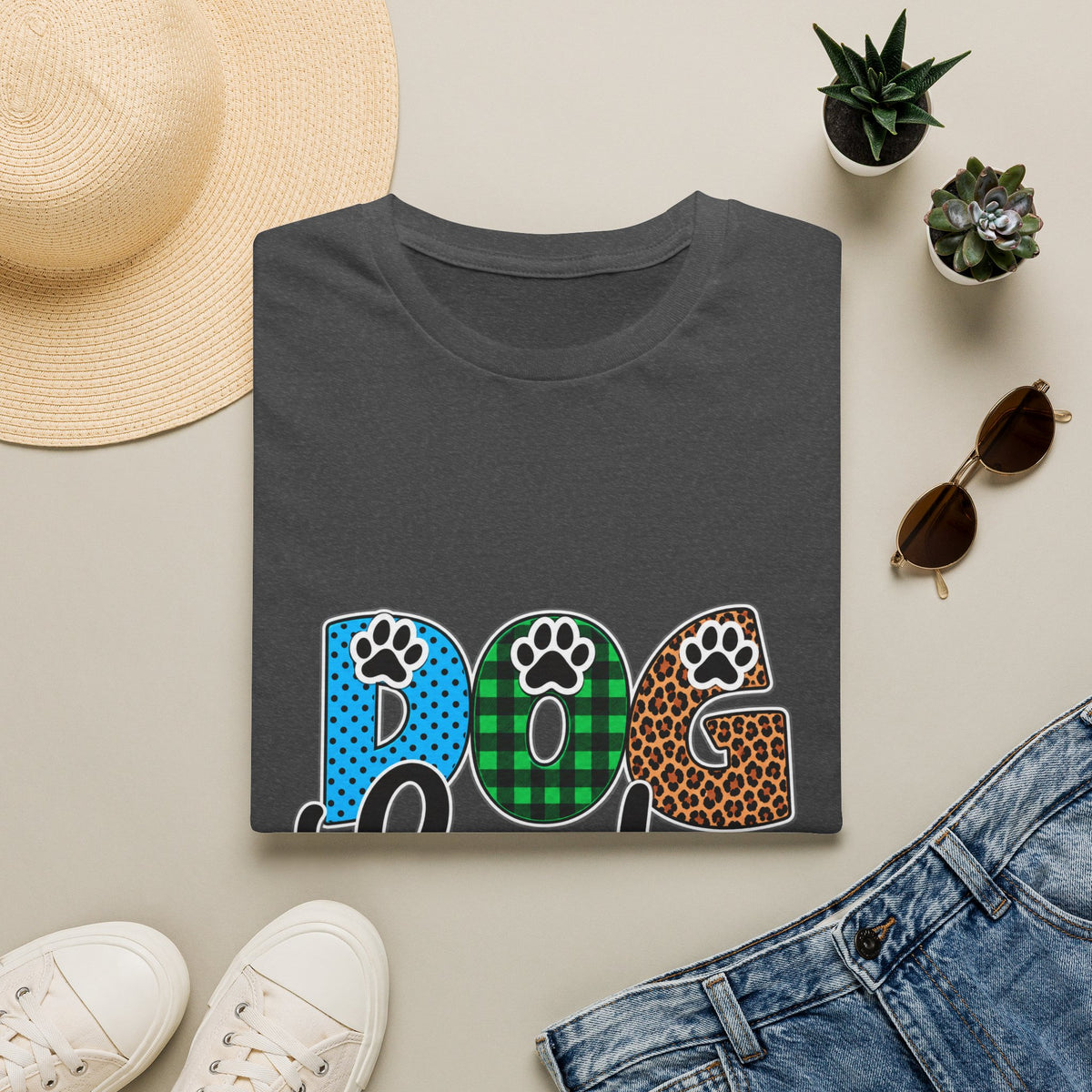 Dog Lady T‑Shirt — Colorful Paw Print DOG Graphic Tee for Pet Lovers