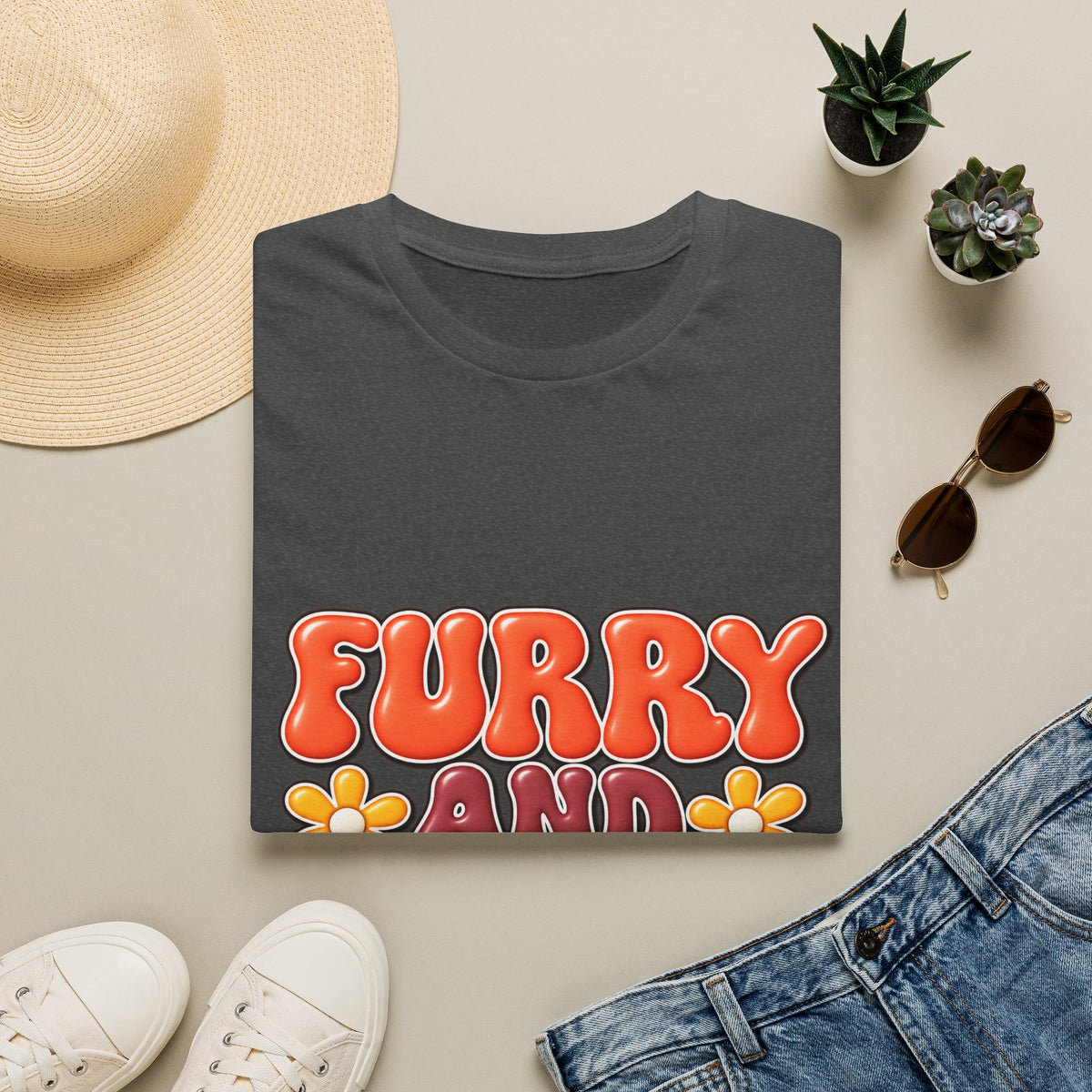 Furry and Bright Retro Floral T‑Shirt