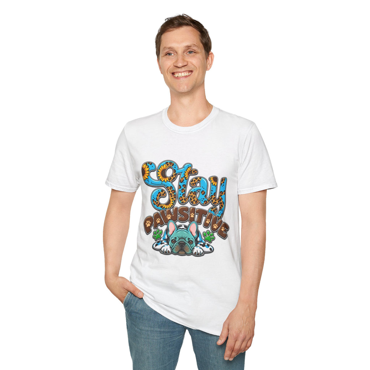 T-Shirt — "Stay Pawsitive" Floral Leopard Dog Graphic Tee