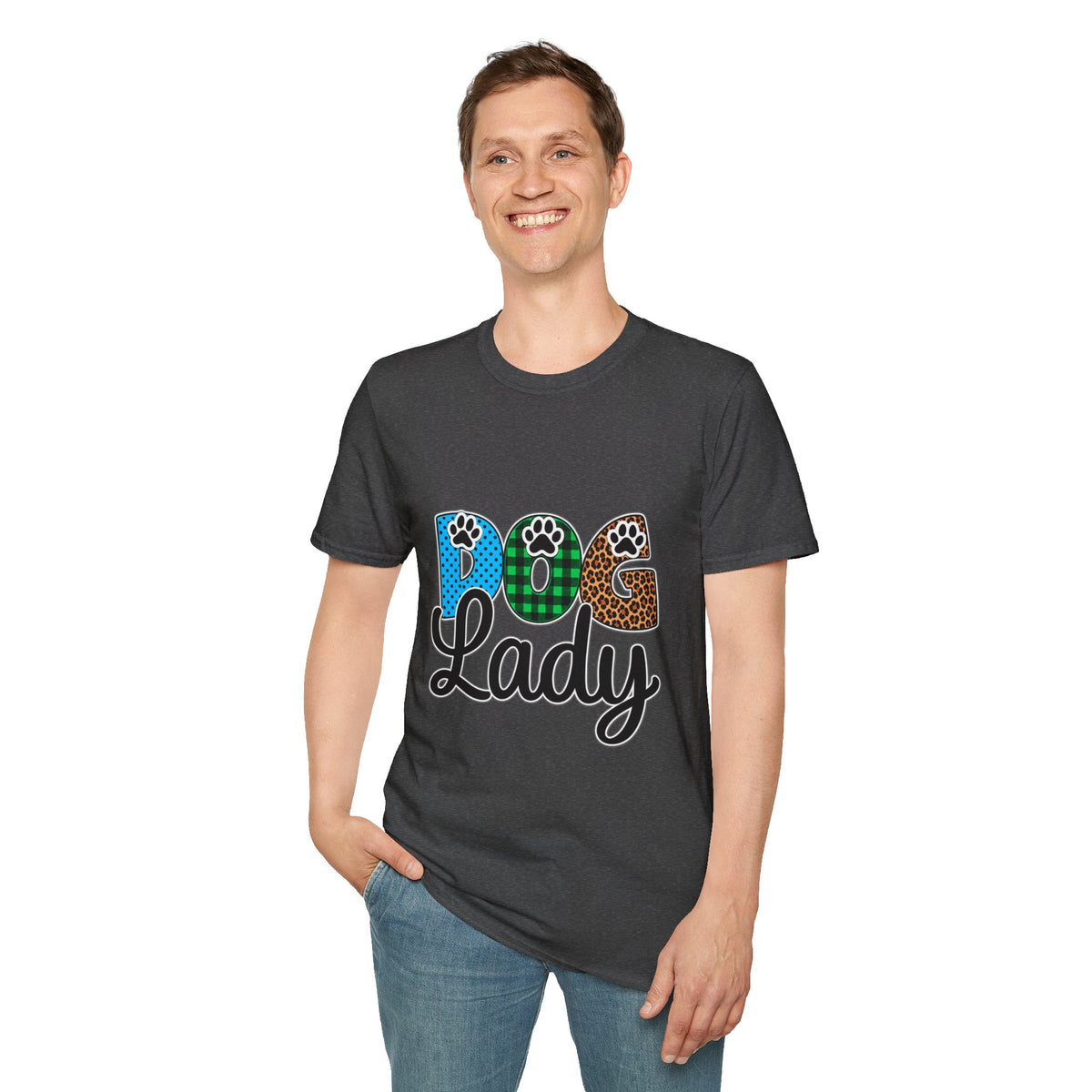 Dog Lady T‑Shirt — Colorful Paw Print DOG Graphic Tee for Pet Lovers