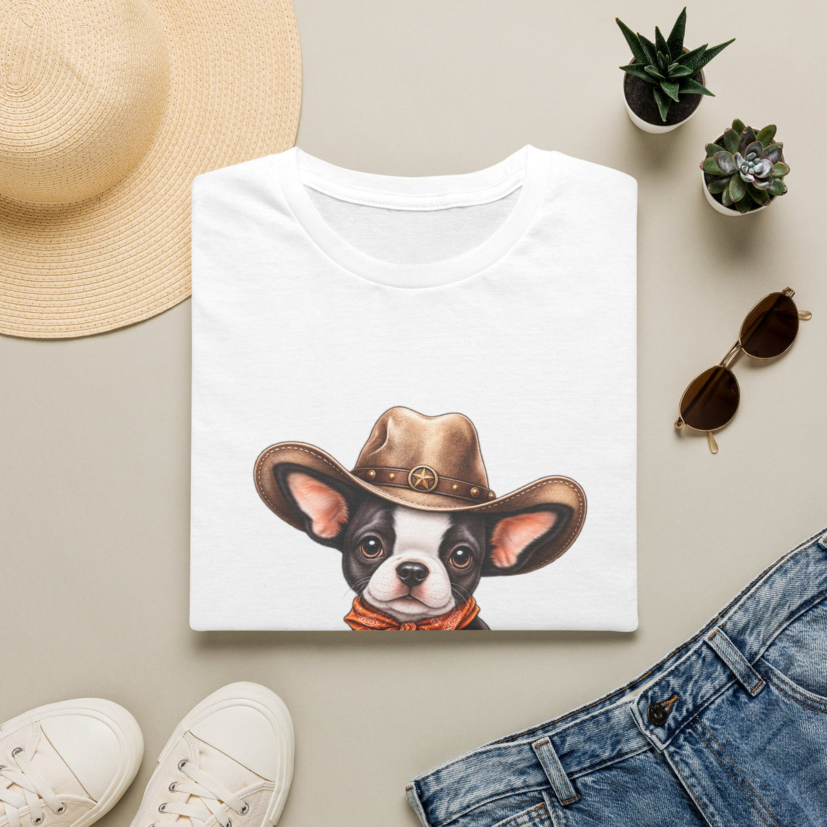 Cute Dog in Western Hat Graphic Tee