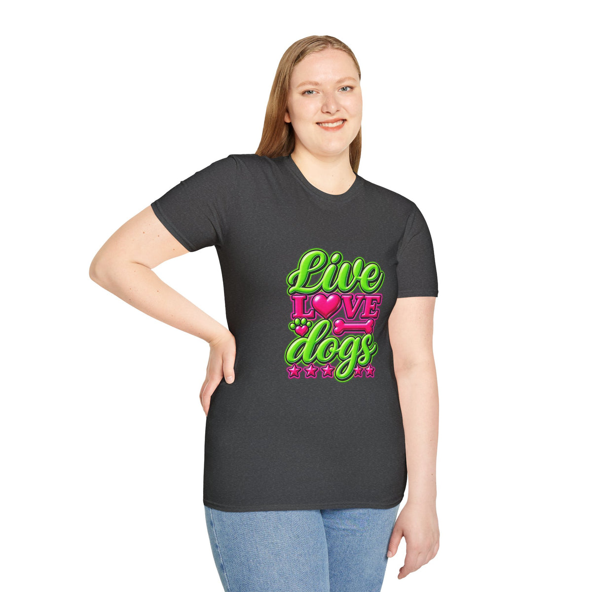 Live Love Dogs T-Shirt — Bright Neon Paw Graphic Tee