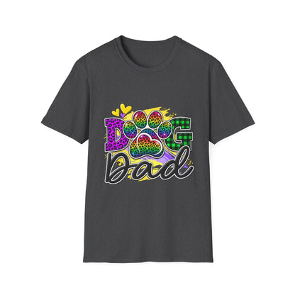 Dog Dad T‑Shirt — Colorful Leopard Paw Graphic Tee for Pet Lovers