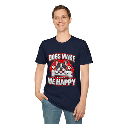 Dogs Make Me Happy T-Shirt - Cute French Bulldog Pet Lover Tee