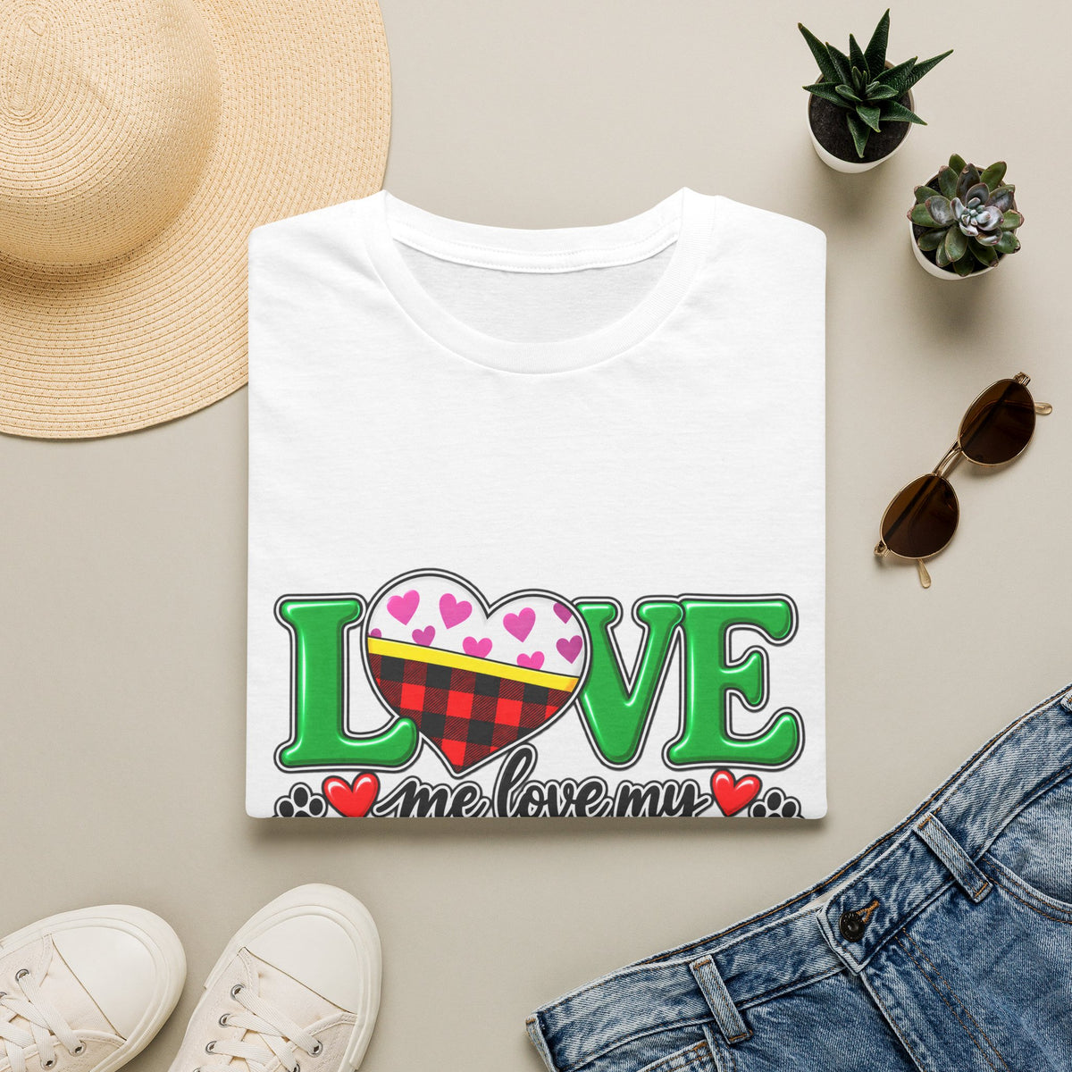 Love Me Love My Dog T-Shirt — Buffalo Plaid & Heart