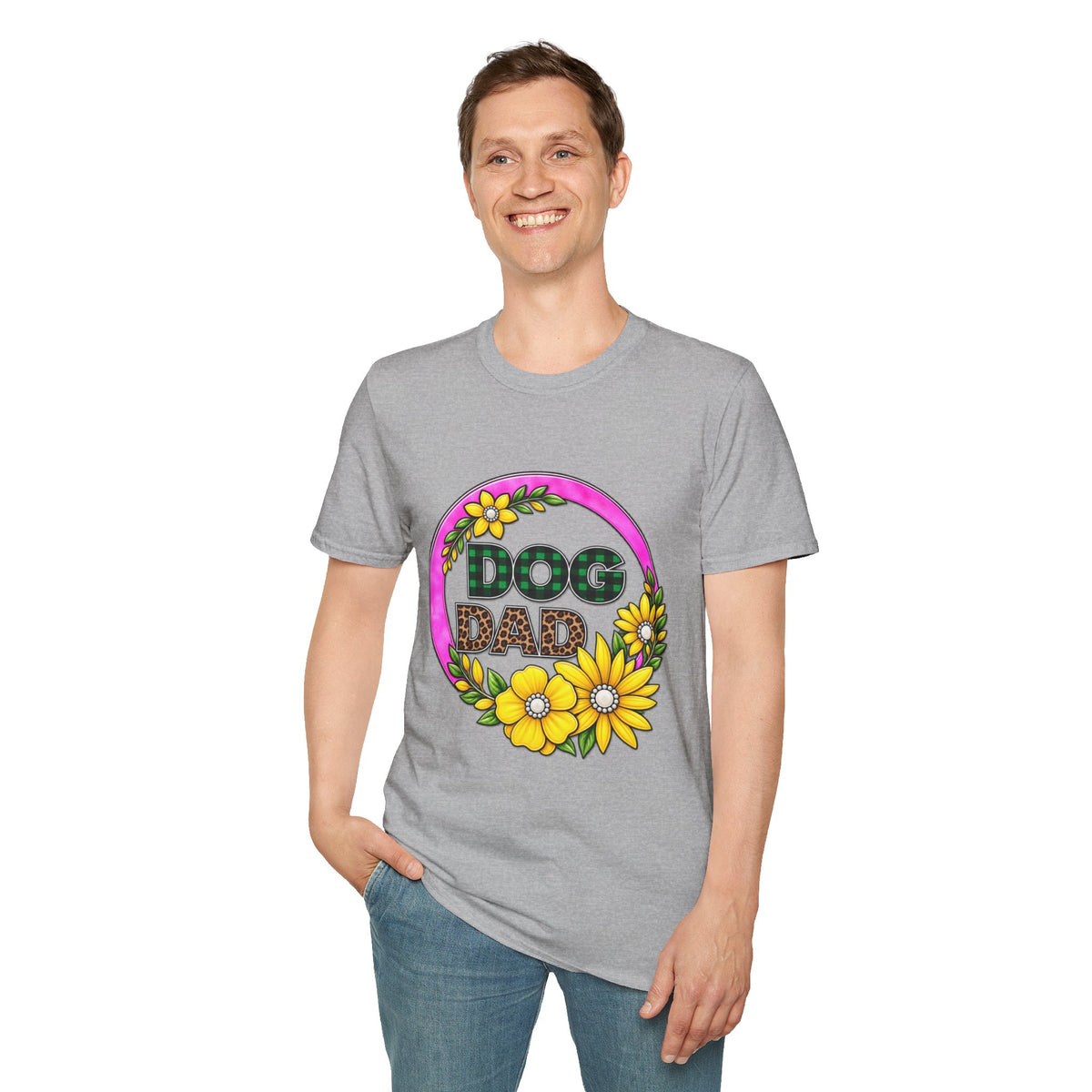 Dog Dad T‑Shirt — Floral Plaid Pet Lover Tee