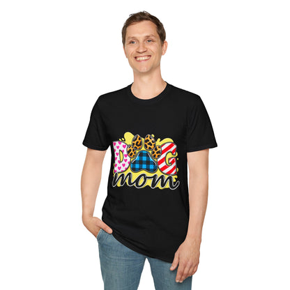 Dog Mom T‑Shirt — Colorful Paw Print Design
