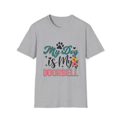 Dog Mom T-Shirt — "My Dog is My Doorbell" Floral Paw Tee