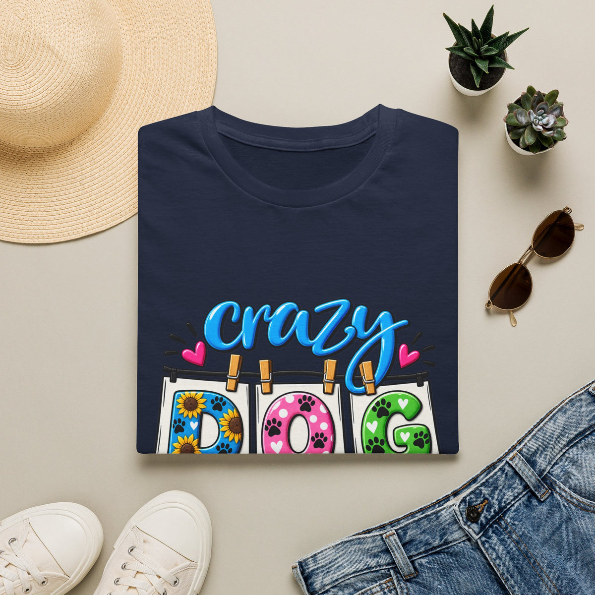 Crazy Dog Lady T-Shirt — Cute Floral & Paw Print Design
