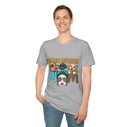 Golden Retriever Mom T-Shirt — Floral Messy Bun Dog Lover Tee