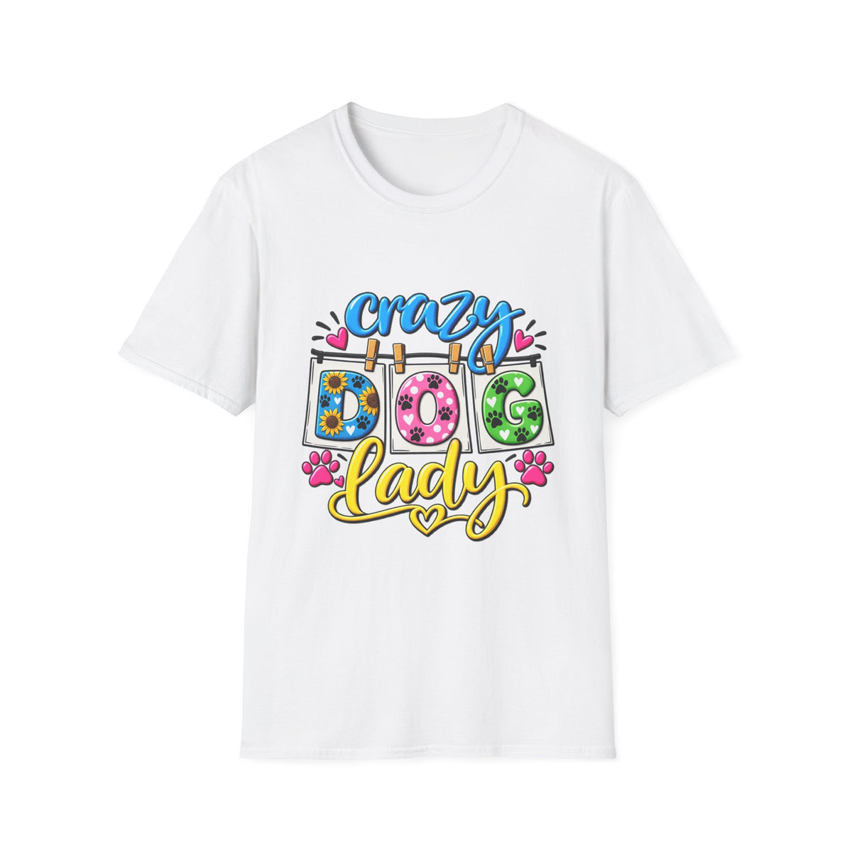 Crazy Dog Lady T-Shirt — Cute Floral & Paw Print Design