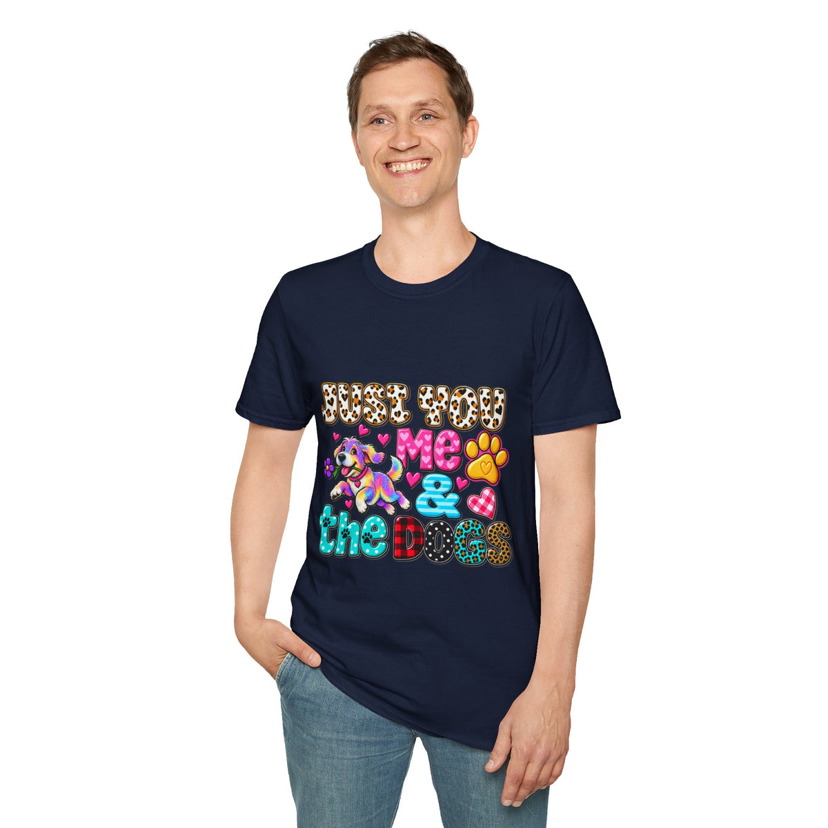 Just Feed Me & the Dogs T-Shirt — Cute Colorful Pet Lover Graphic Tee
