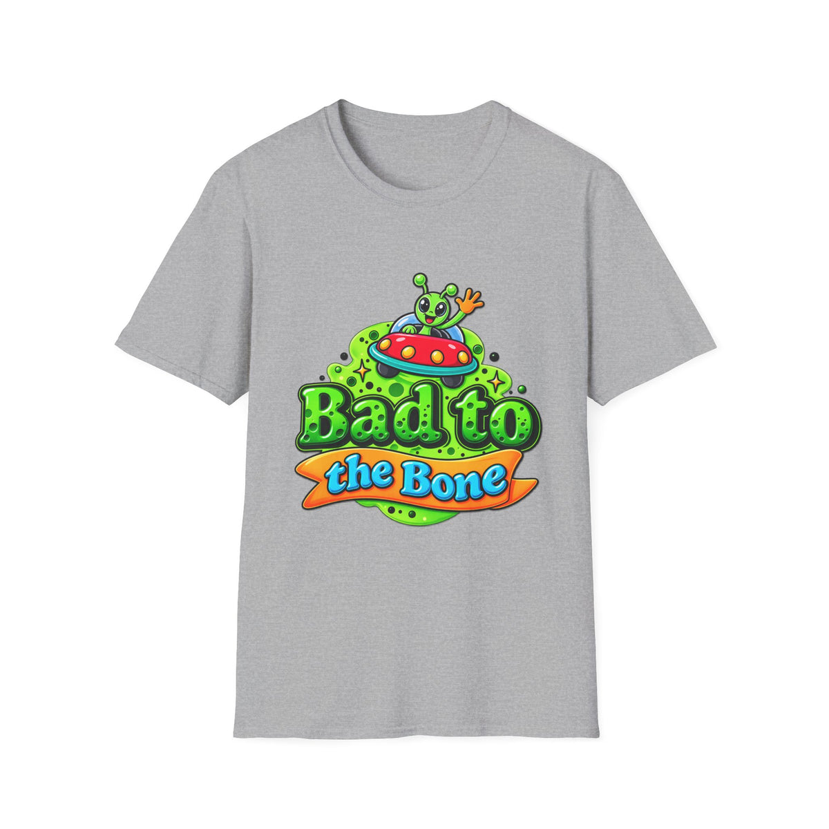 Bad to the Bone Alien T-Shirt — Cute UFO Cartoon Tee