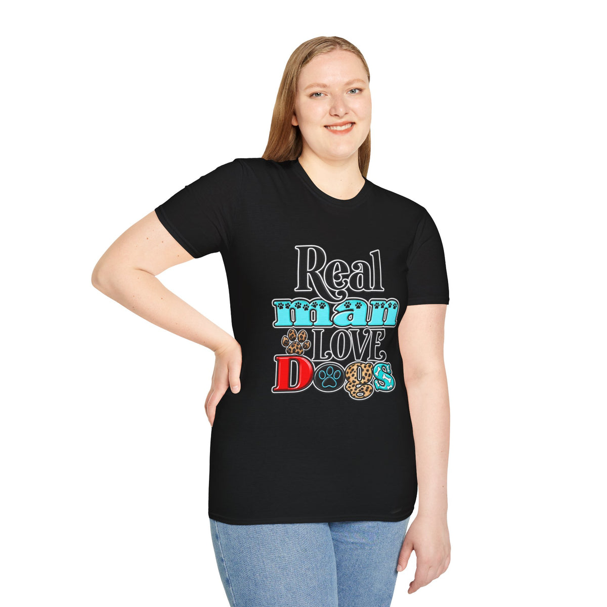 Real Man Loves Dogs T-Shirt — Vintage Paw Print Graphic