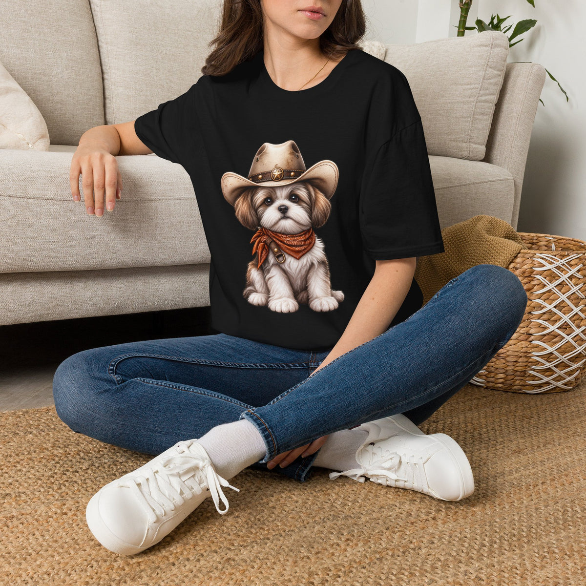 Cute Shih Tzu in Western Hat & Bandana