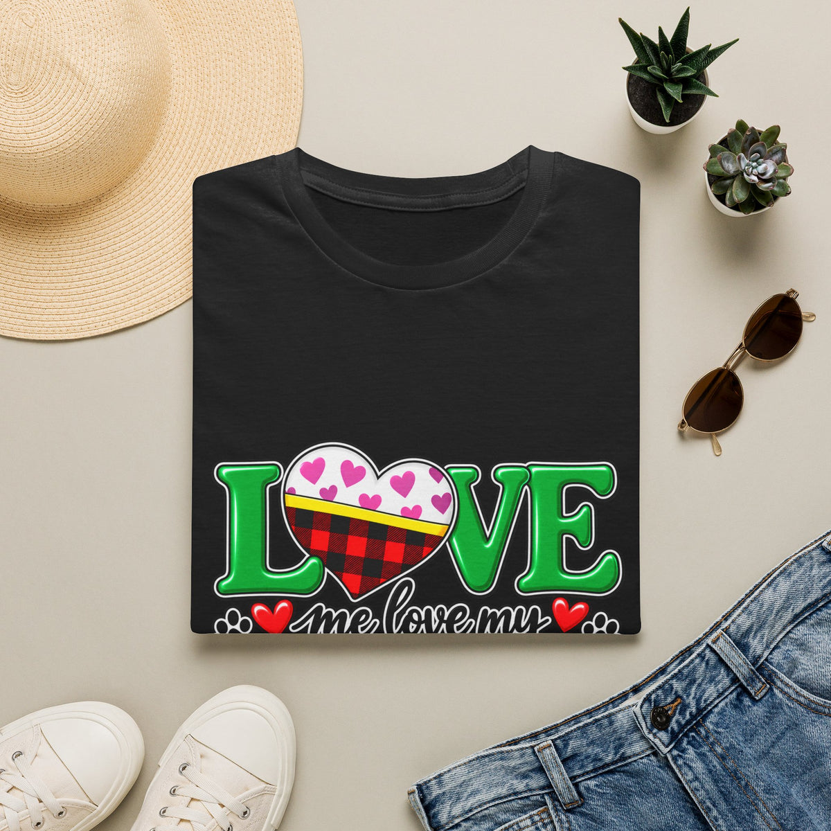 Love Me Love My Dog T-Shirt — Buffalo Plaid & Heart