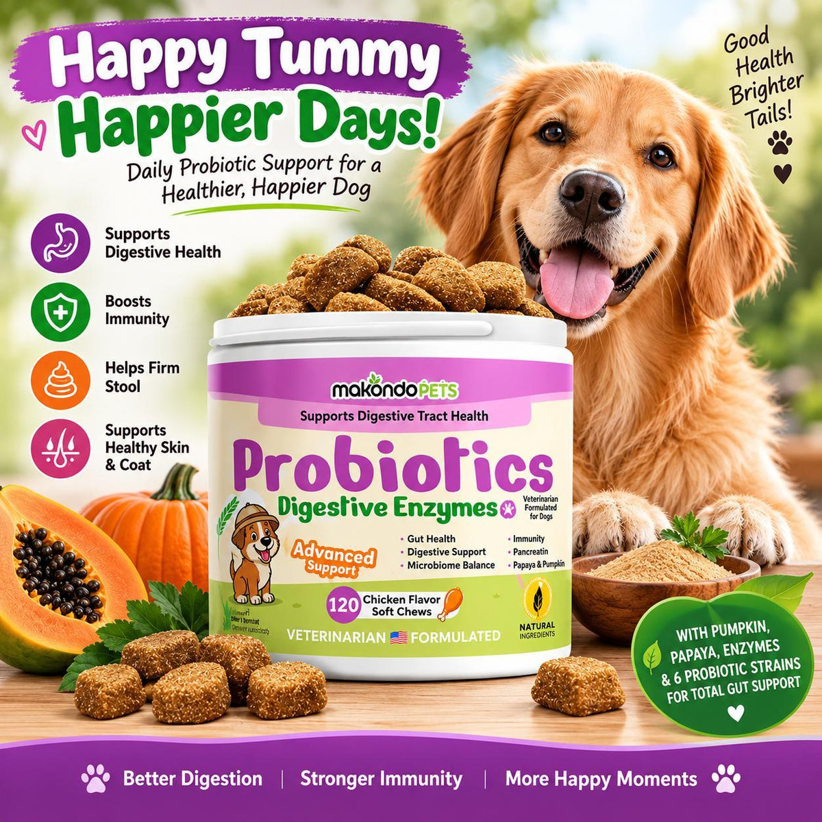 Dog Probiotics Chews with Pumpkin & Enzymes