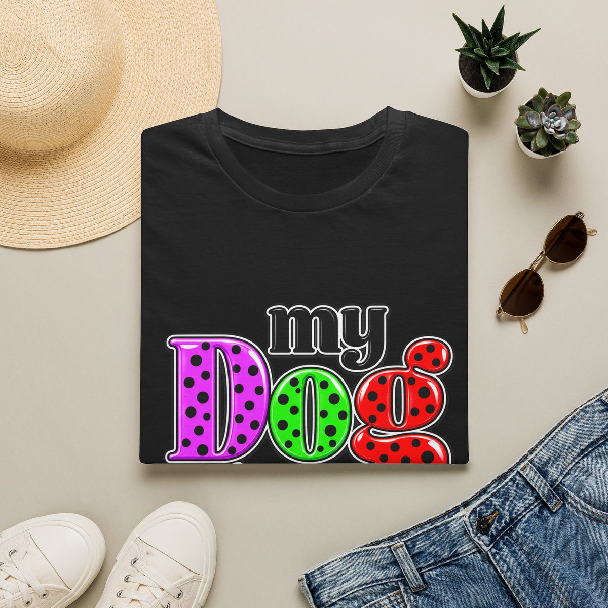 My Dog Makes Me Happy Colorful Retro Graphic