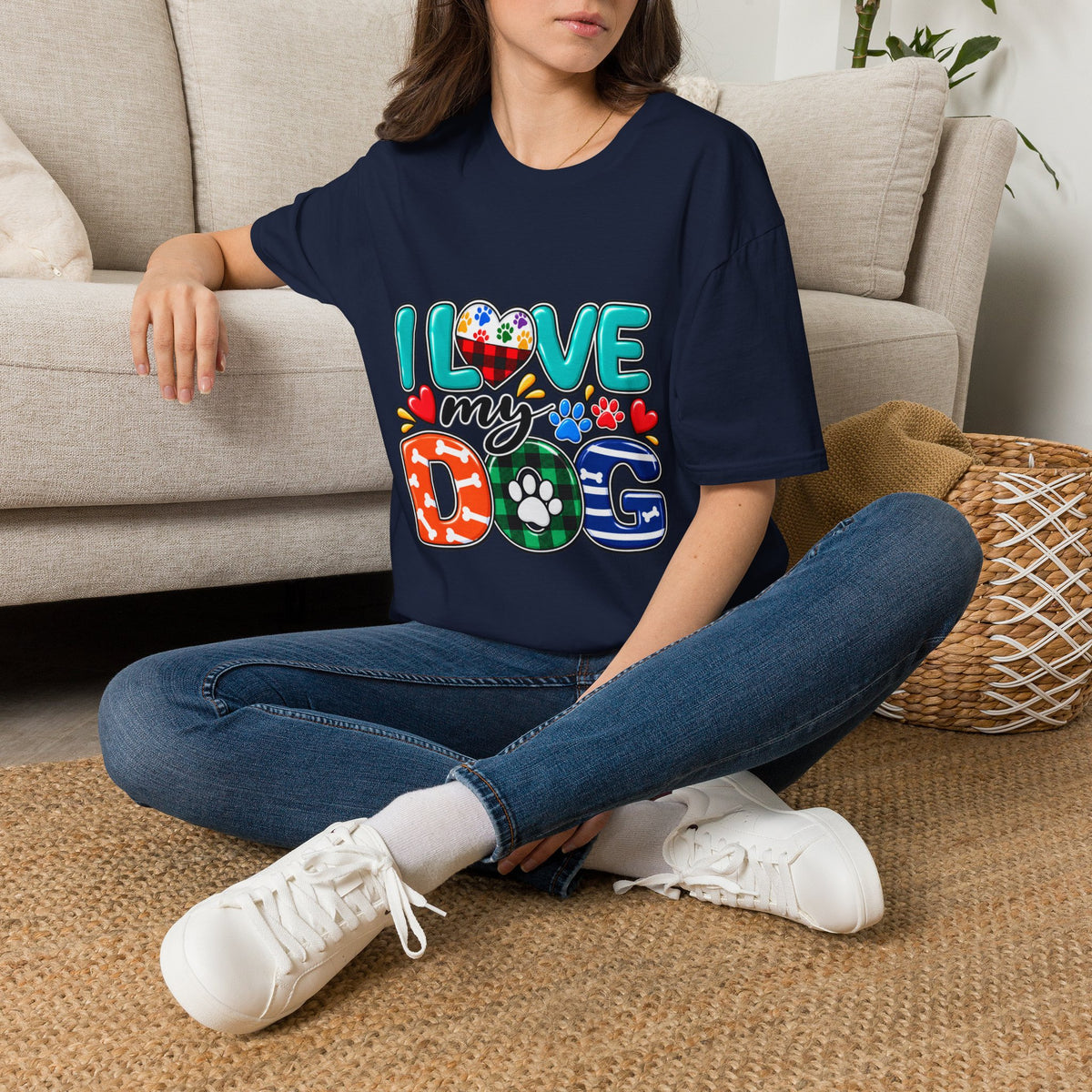 I Love My Dog Colorful Paw Heart T-Shirt
