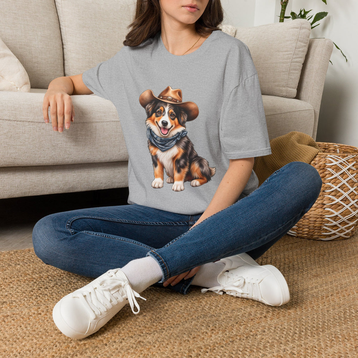 Cowboy Dog T-Shirt — Cute Australian Shepherd in Hat