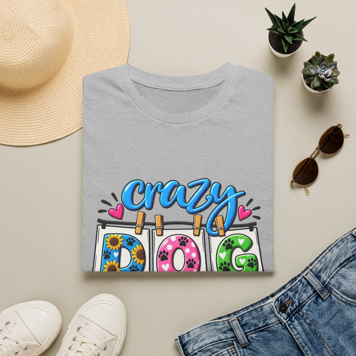 Crazy Dog Lady T-Shirt — Cute Floral & Paw Print Design