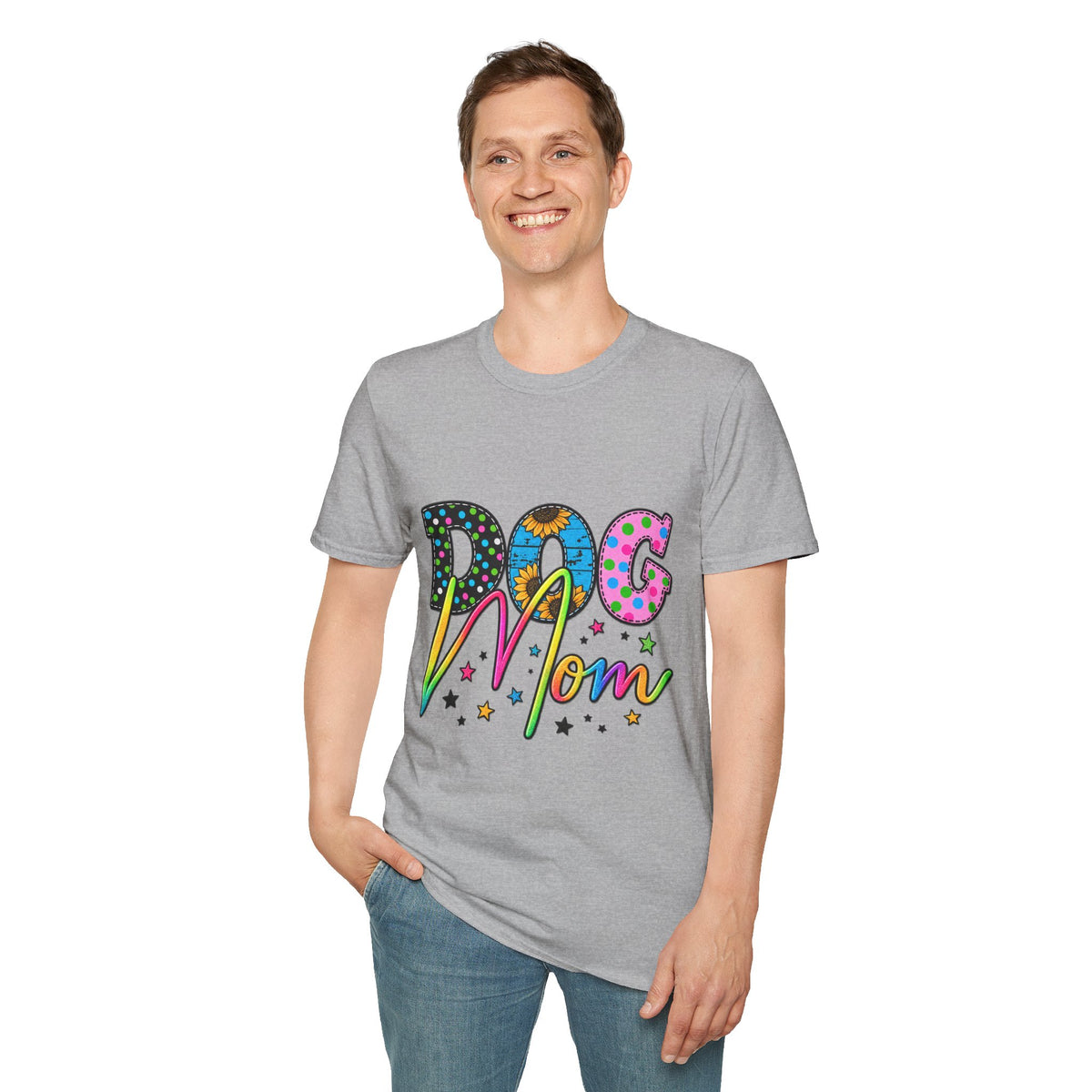 Dog Mom T-Shirt  Colorful Floral & Polka Dot Graphic