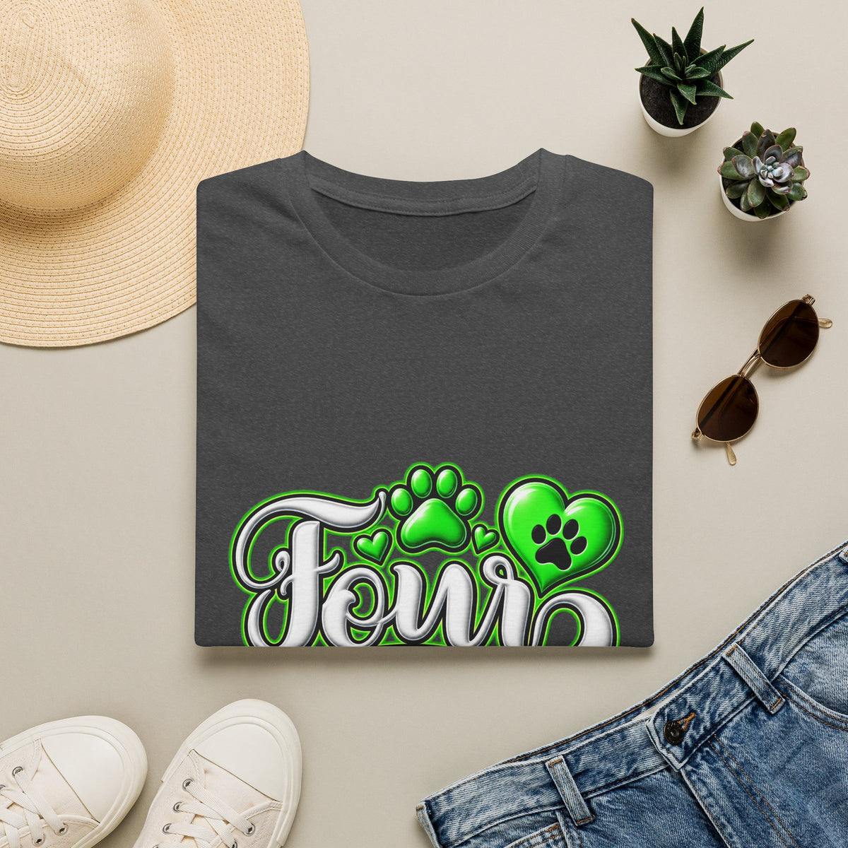 Dog Mama T-Shirt — "Fur Mama" Green Paw Print Tee