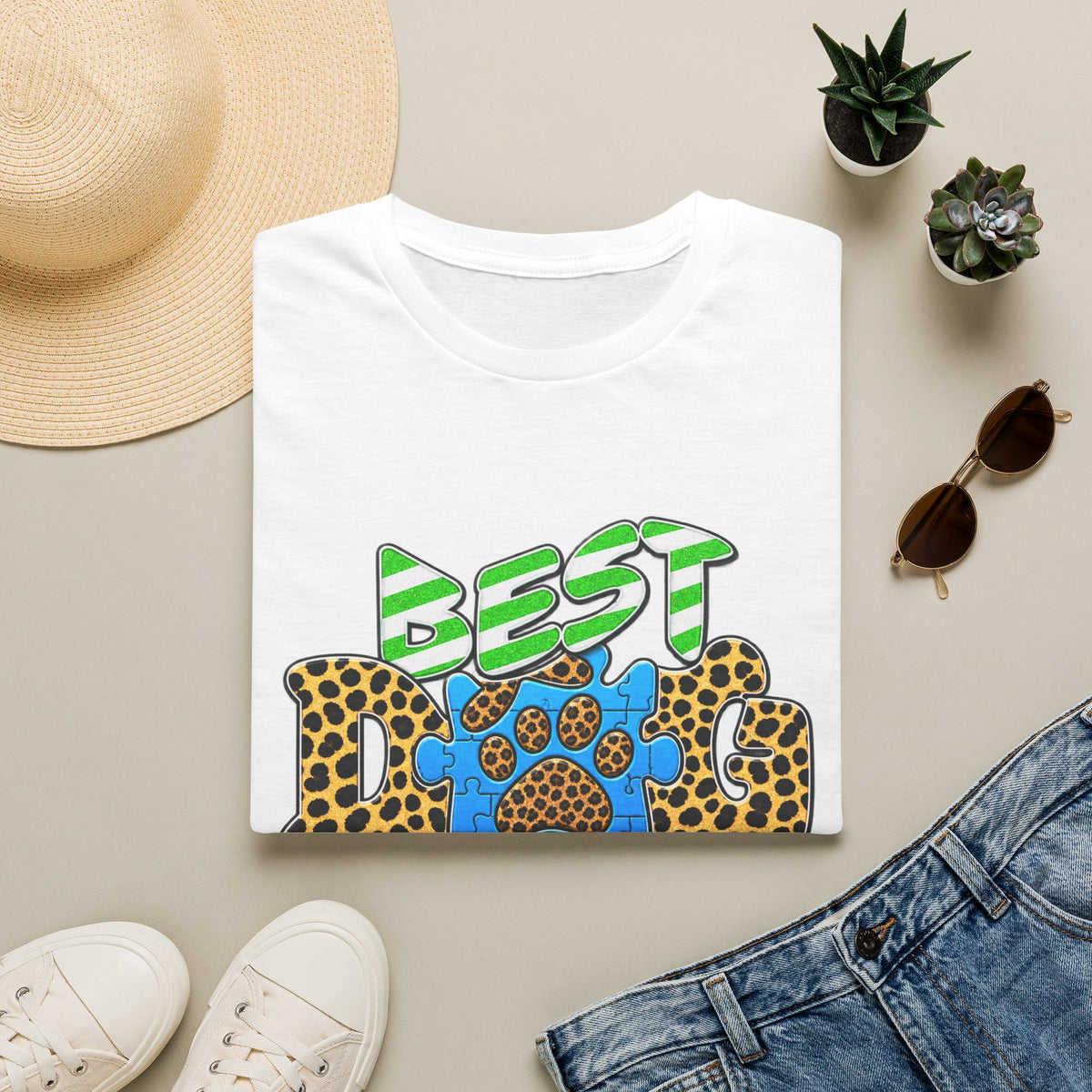 Best Dog Ever T-Shirt — Colorful Leopard & Paw Graphic