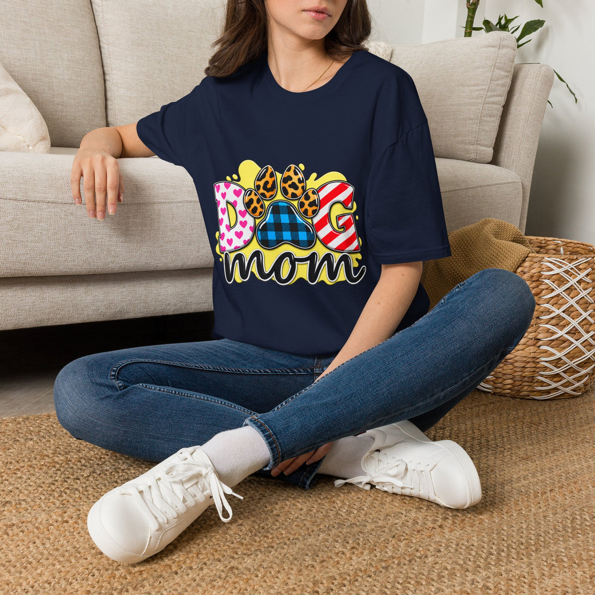 Dog Mom T‑Shirt — Colorful Paw Print Design