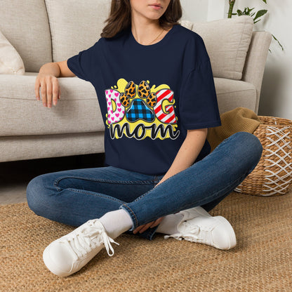 Dog Mom T‑Shirt — Colorful Paw Print Design