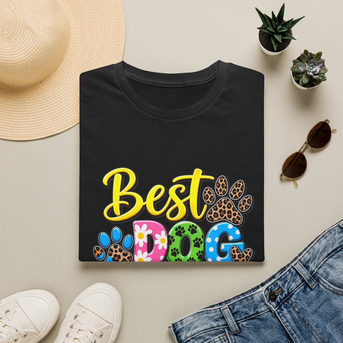 Best Dog Mom Ever T-Shirt — Colorful Paw Print