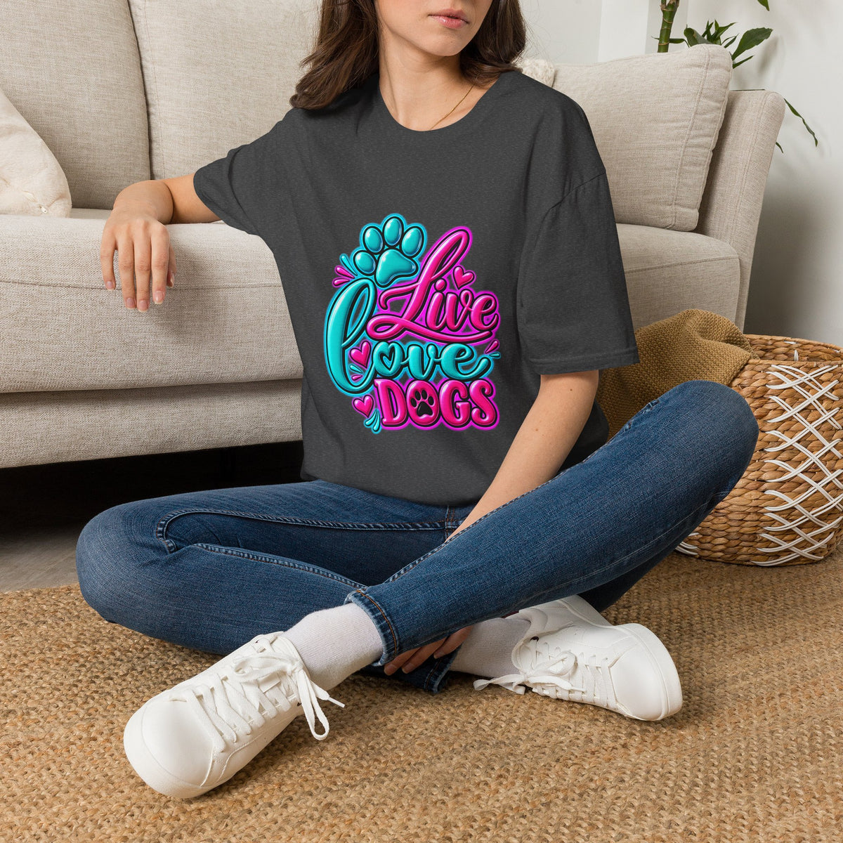 T-Shirt — Live Love Dogs Colorful Paw Graphic