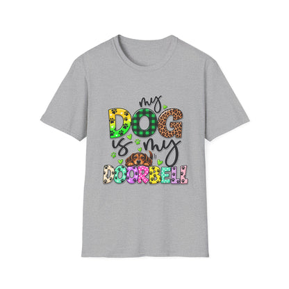 My Dog Is My Doorbell T-Shirt — Colorful Paw Print Dog Lover Tee