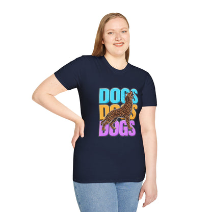 Dogs Retro Graphic T-Shirt — Colorful Leopard Print Design