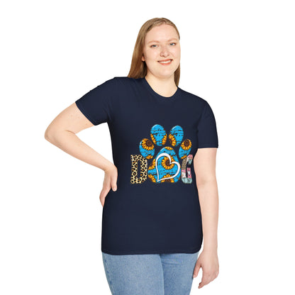 Sunflower Paw Print T-Shirt — Blue Rustic Pet Lover Tee
