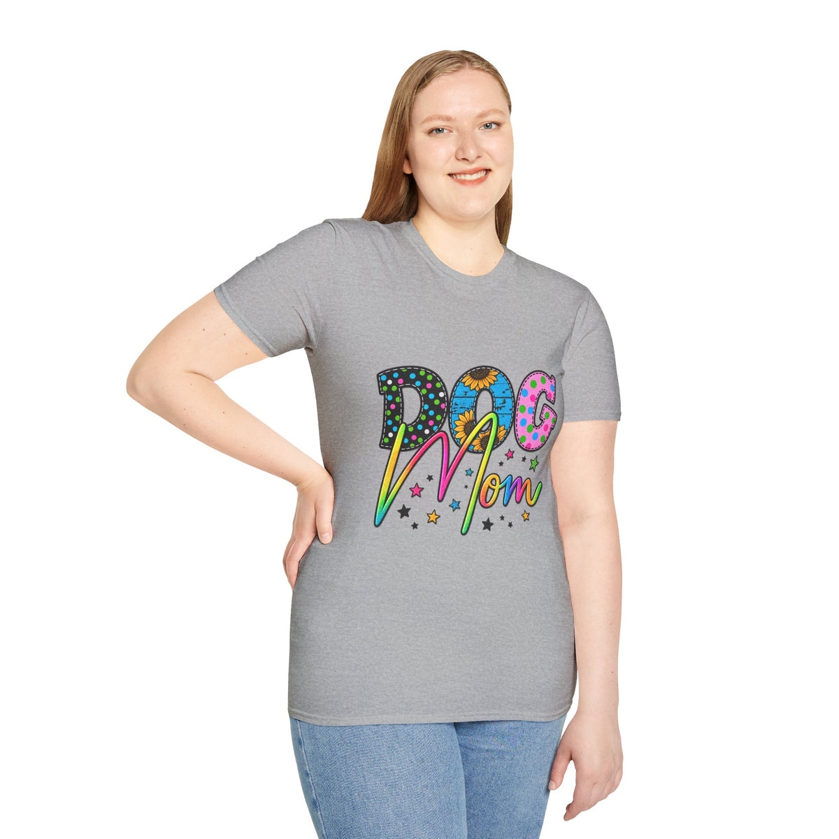 Dog Mom T-Shirt  Colorful Floral & Polka Dot Graphic