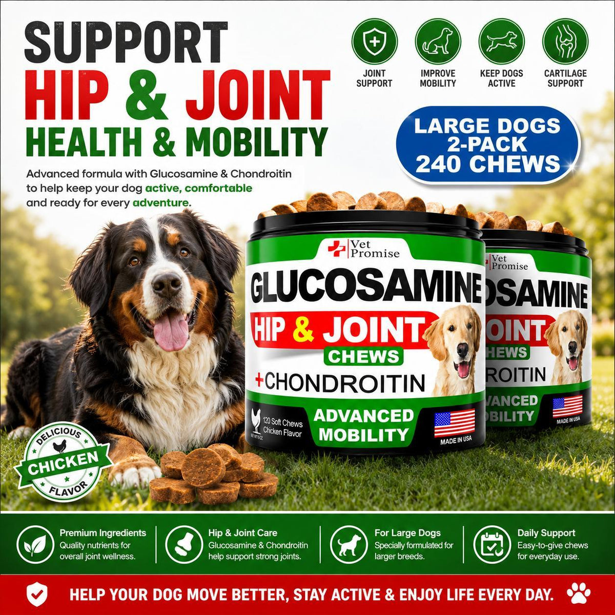 (2 Pack) Glucosamine Hip & Joint Chews for Dogs