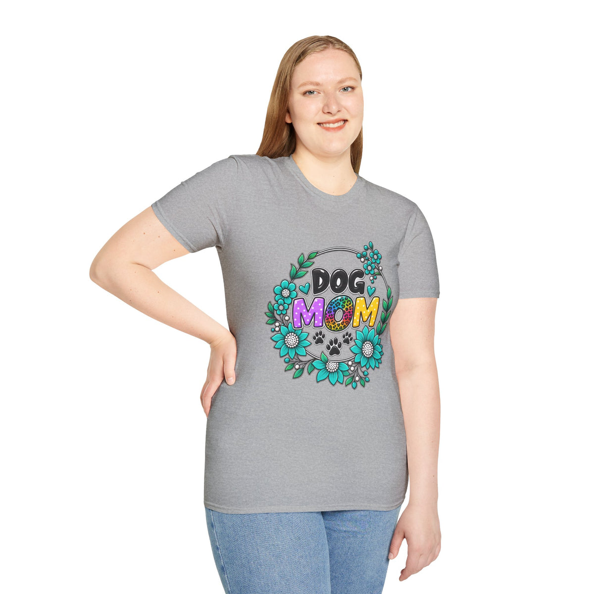 Dog Mom T-Shirt — Colorful Floral Paw Print Tee for Pet Lovers