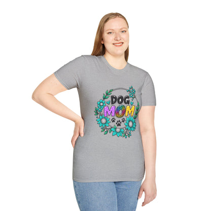 Dog Mom T-Shirt — Colorful Floral Paw Print Tee for Pet Lovers