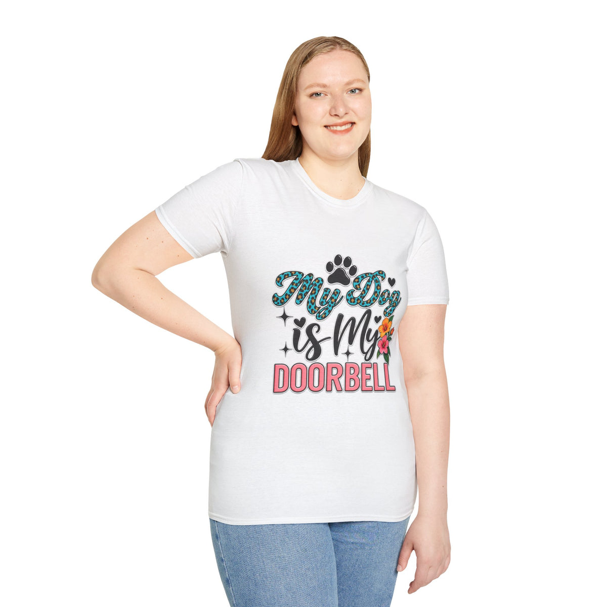 Dog Mom T-Shirt — "My Dog is My Doorbell" Floral Paw Tee