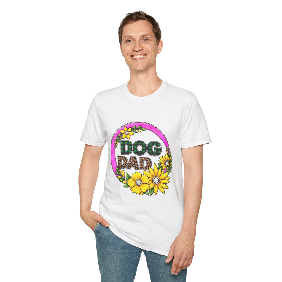 Dog Dad T‑Shirt — Floral Plaid Pet Lover Tee