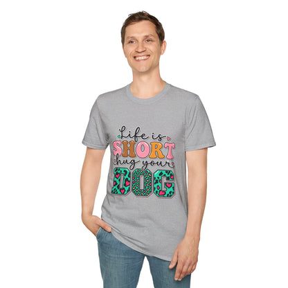 Life Is Short Hug Your Dog T-Shirt — Cute Retro Pet Lover Tee