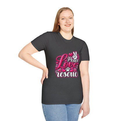 Rescue Love T-Shirt — "Peace Love Rescue" Pet Rescue Animal Advocate Tee