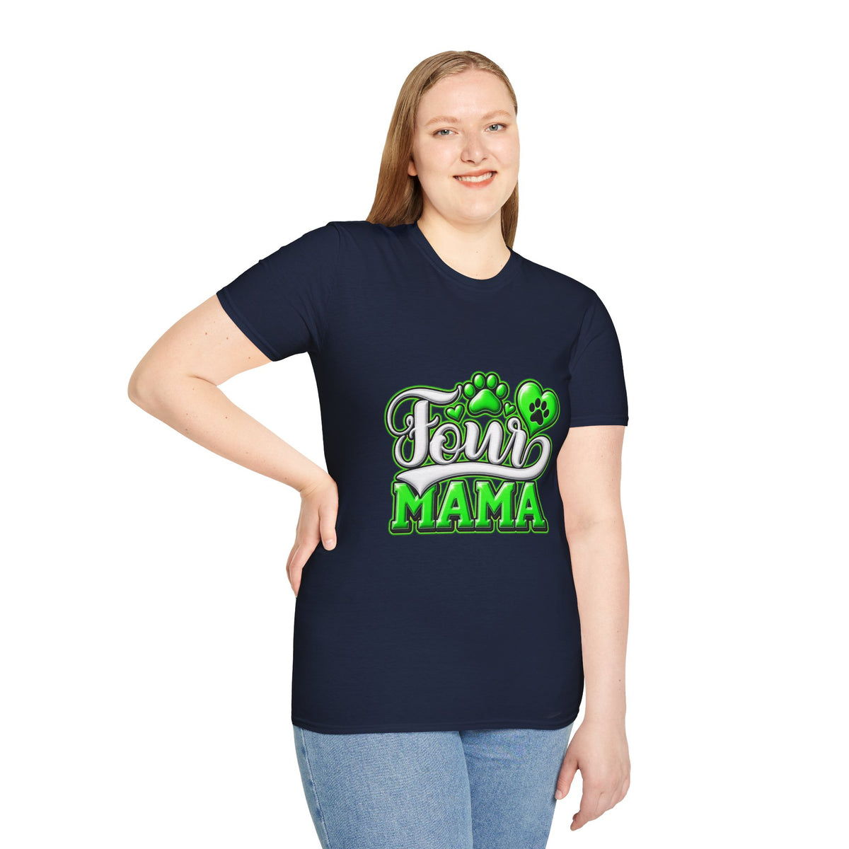 Dog Mama T-Shirt — "Fur Mama" Green Paw Print Tee