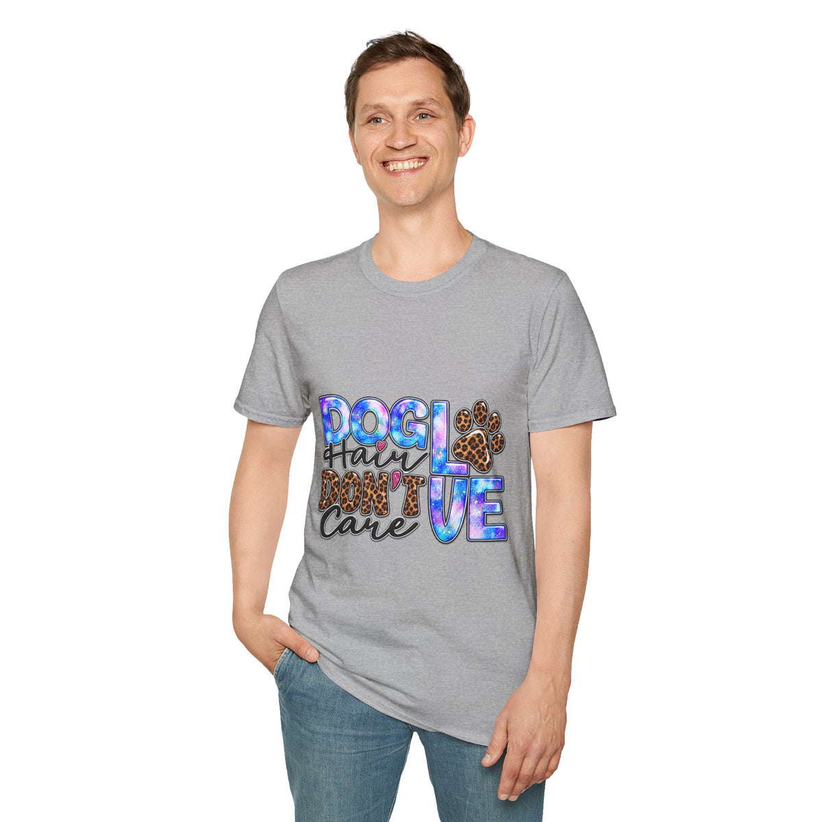 Dog Mom T-Shirt - "Dog Hair Don’t Care" Leopard Paw Graphic