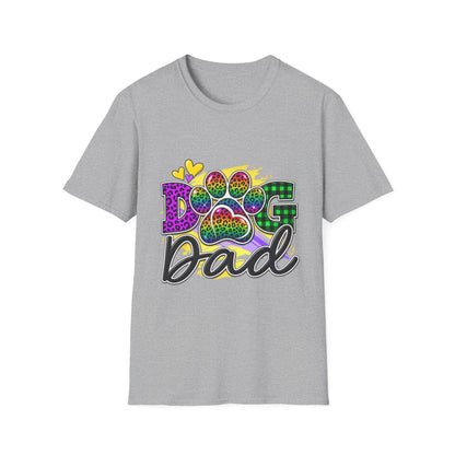 Dog Dad T‑Shirt — Colorful Leopard Paw Graphic Tee for Pet Lovers