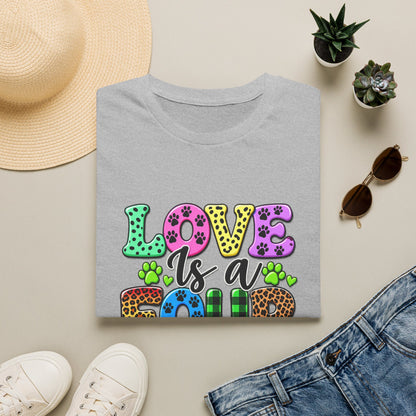 Love Is a Four-Legged Word T-Shirt — Colorful Paw Print Pet Lover Tee