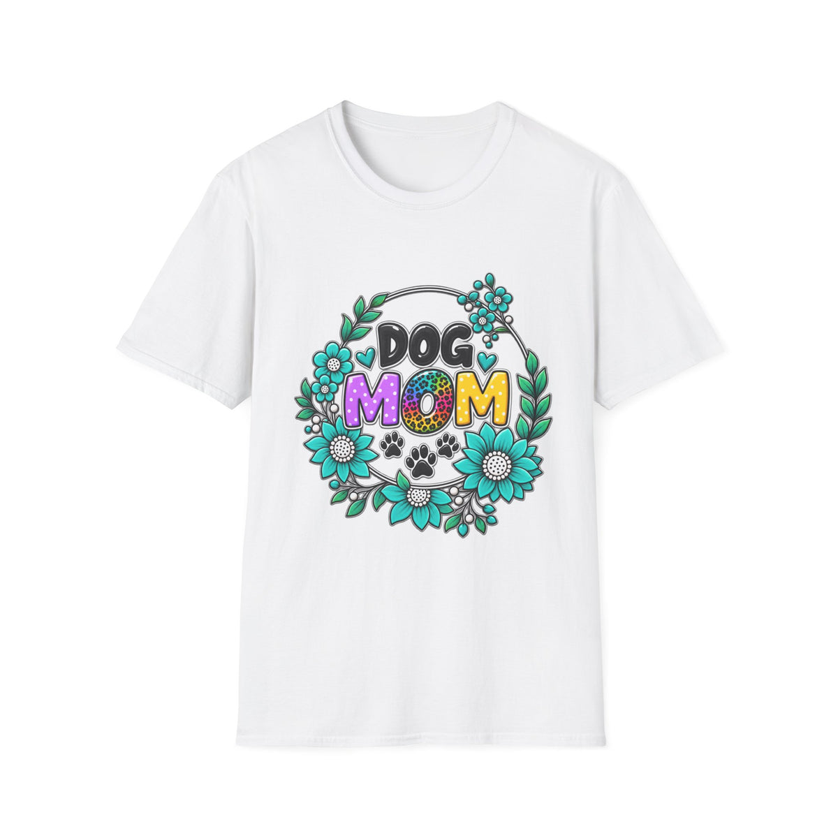 Dog Mom T-Shirt — Colorful Floral Paw Print Tee for Pet Lovers
