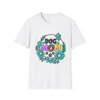 Dog Mom T-Shirt — Colorful Floral Paw Print Tee for Pet Lovers